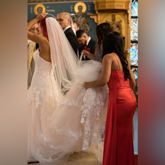 Blush pink wedding dress made in Italy - Picture 6 of 9